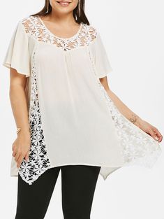 Plus Size Hollow Out Lace T-shirt - Beige - 3I79463814 - Women's Clothing, Plus Size Women's Clothing  #PlusSizeWomensClothing #Women's #Clothing # #Plus #Size #Women's #Clothing Cutwork Lace, Evening Dresses Uk, Spandex Shirts, Lace Tshirt, Evening Dresses Plus Size, Fashion Plus Size, Trendy Plus Size Clothing, Lace Insert, Dress Shirts For Women