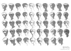 a bunch of anime character head sketches