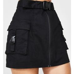 Xl Sold Out Online - Nwt High Waist Mini Skirt Featuring A Full Front Zip Closure, Side Cargo Pockets With Buckle Closures, And A Matching Buckle Belt. It's A Stylish Piece That Could Easily Be A Statement Item In A Casual Or Edgy Fashion High Waist Mini Skirt, Rok Mini, Cargo Mini Skirt, Aesthetic Grunge Outfit, Tactical Belt, Cargo Skirt, Streetwear Fashion Women, Cute Skirts, Edgy Outfits