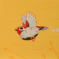 a painting of a bird flying in the sky