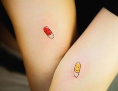 Small Pill Tattoo, Chill Pill Tattoo Ideas, Friendship Pokes Tattoos, Chill Pill Tattoo, Mini Matching Tattoos, Matching Tattoos Siblings