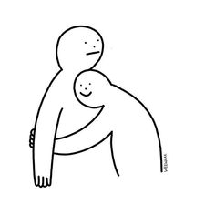 a black and white drawing of a man hugging a woman's chest with both hands