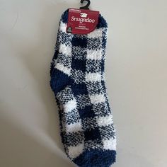 Woman’s Blue And White Fuzzy Socks Blue Casual Socks One Size, One Size Blue Casual Socks, Casual Blue Socks One Size, Casual Blue One-size Socks, Soft Blue Casual Socks, Casual Soft Blue Socks, Casual Blue Super Soft Socks, Cozy Blue Socks, White Fuzzy Socks