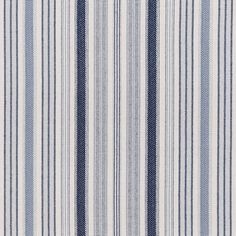 a blue and white striped shirting fabric with vertical stripes on the front, close up