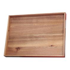 an empty wooden tray on a white background