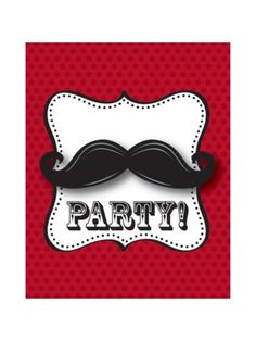 a party card with a mustache and the word party on it's front side