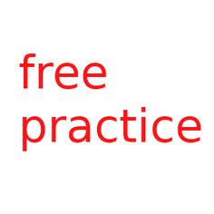 the words free practice written in red on a white background