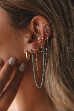 Boho Piercings, Ear Piercing Curation, Dope Jewelry Accessories, Pretty Ear Piercings, Cartilage Jewelry, Dragon Jewelry, Ear Stack, Dope Jewelry, Funky Jewelry