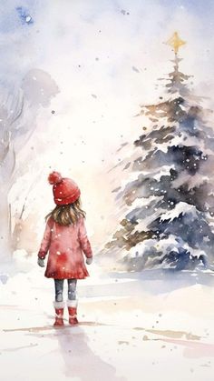 Sapin Illustration, Christmas Watercolours, Watercolor Christmas Cards Diy, Xmas Drawing, Painted Christmas Cards, Doodle Art Flowers, Watercolor Paintings Nature, Watercolor Girl, Winter Watercolor