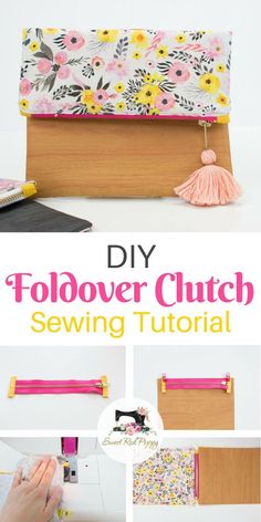 the diy foldover clutch sewing pattern is shown