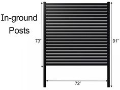 the measurements for an in - ground post with vertical slatting and horizontal posts