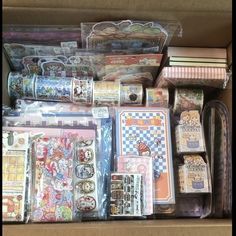 a box filled with lots of different types of stickers