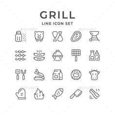 grill line icon set - food and drink icons