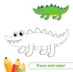 the crocodile is drawing and coloring for children to learn how to draw with colored pencils