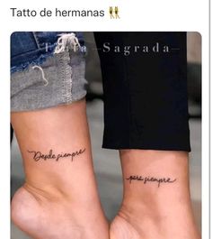 two people with matching tattoos on their feet, one has the word's name