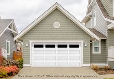 an image of a garage with the words door shown above it and below it is a driveway in front of some houses