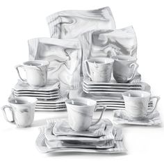 PRICES MAY VARY. WHAT'S IN THE BOX - MALACASA 30 Piece marble square dinnerware sets for 6 include 9.8'' dinner plates, 8'' dessert plates, 10 OZ soup plates, 7 OZ coffee mugs (Recommend 5 OZ), and 5.7'' saucers. Different size of dish set fits multiple courses in daily life, ideal for a family daily meal or party service. MARBLE GREY DINNERWARE - Made of fine porcelain, our dinnerware set is non-toxic and harmless, compatible with cold & hot food without worry about breakage. Featured with a sq Dove Grey Kitchen, Grey Kitchen Accessories, Dinnerware Sets For 12, Grey Dinnerware, Dishware Sets, Grey Plates, Marble Plates, Porcelain Dishes, Square Dinnerware Set