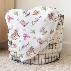 a blanket that is on top of a basket