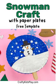 snowman craft Easy Snowman Crafts, Snowman Puppet, Paper Plate Snowman, January Craft, Free Craft Templates, Paper Plate Craft, Winter Activities Preschool