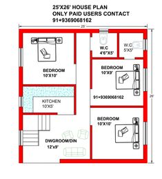 a floor plan for a house with red trim