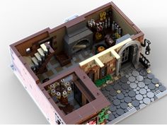 a lego model of a kitchen and living room