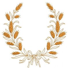 an embroidered wreath with leaves and ribbons