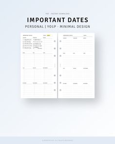 an important date book with the text important dates personal / voip - minimal design