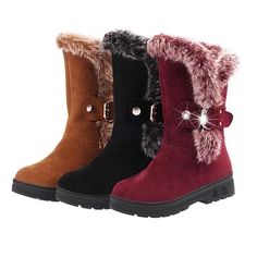 Winter Womens Thicken Snow Boots Faux Fur Mid-Calf Boots Casual Cotton Shoes Ladies Boots With Real Fur, Cheap Ankle-high Winter Boots, Plus Size Winter Boots 2022, Luxury Winter Mid-calf Boots With Round Toe, Totes Boots Winter, Luxury Snip Toe Mid-calf Boots For Winter, Winter Snow Boots Women, Faux Fur Fashion, Fur Snow Boots