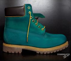 Aqua blue custom dye Boots Green Timberland Boots, Timberland Boots Mens, Adidas Shoes Outlet, Shoes Boots Timberland, Nike Shoes For Sale, Shoes For Sale, Apple Green