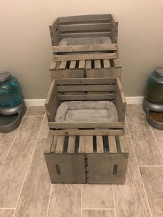 four wooden crates stacked on top of each other