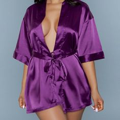 Be Wicked Satin Wrap Robe Size S 1 Piece Satin Robe With Side Pockets 3/4 Sleeves And Satin Sash Front Tie Removable Tie Belt Unlined 100% Polyester Quinceanera Silk Robe, Women Jokes, Couple Pajamas, Kids Dress Wear, Satin Sleepwear, Satin Sash, Laugh Out Loud, Sleepwear Robe, Belt Tying