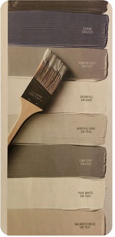 a paintbrush with different shades of gray and brown on it's side next to the same color swatches