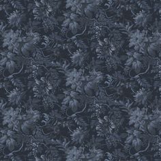 a black and blue wallpaper with flowers on it