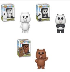 four pop - up toys are shown in three different styles, including one bear and the other