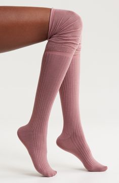 Cozy ribbed socks pull past the knees for a bit of added coverage. 70% acrylic, 29% polyester, 1% spandex Machine wash, tumble dry Imported Cute Thigh High Socks, Socks Ideas, Ribbed Socks, Pink Mauve, Thigh High Socks, Thigh High, High Socks, Thigh Highs, Socks