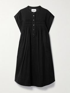 Marant Étoile's 'Leazali' mini dress is made from airy cotton-voile that's neatly pintucked along the yoke and cap sleeves to create subtle texture. It's designed with a floaty shape enhanced by a gathered skirt and has lustrous buttons to adjust the neckline. Partially tuck yours into shorts or wear it as a coverup. Fashion Drawing Tutorial, Coverup Skirt, Iconic Dresses, Gathered Skirt, Cotton Voile, Fashion Drawing, Mini Black Dress, Women Collection, Black Cotton