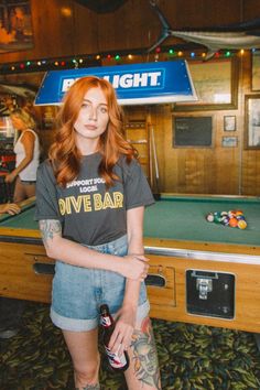 Watering Hole, Dive Bar, Shag Haircut, Black Shade, Tees For Women, Grunge Hair, Ginger Hair, Shades Of Black