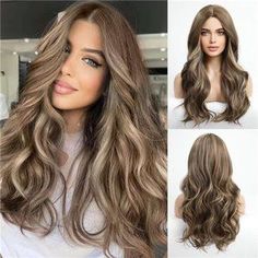 Hair | Synthetic Wavy Hair Wig For Daily Use Brown Blonde | Poshmark Hair Lights, Minimal Hair, Long Wavy Wig, Hair Mistakes, Hair Inspiration Long, Wig Lace Front, Long Curly Wig, Wavy Wig, Wig Lace