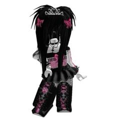 a black and pink doll with long hair