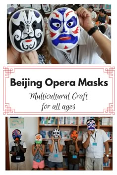 three people holding up masks with the words being opera masks written on them in front of them