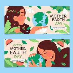 mother earth day banners with woman holding plant