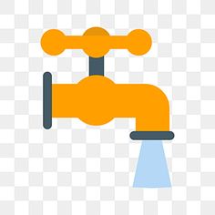 an orange and gray faucet with water coming out of it, on a white background