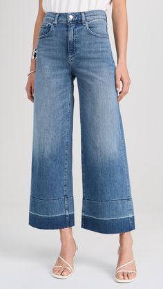 Medium stretchMidweight denimHigh riseZip flyFabric: Mid-weight, stretch denimReleased hems with raw cuffsButton closure and zip fly5-pocket stylingShell: 98% cotton/2% elastaneWash coldMade in the USA of imported materialsStyle #LEJEN30094 Flare Jeans Style, Mom Denim, Modern Love, Dress With Boots, Jean Outfits, Jeans Style, Wide Leg Jeans, Denim Pants, Flare Jeans