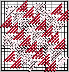 a cross stitch pattern with red and white lines on it, in the shape of squares