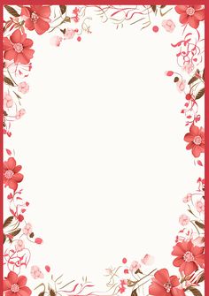 a red frame with flowers and leaves on it