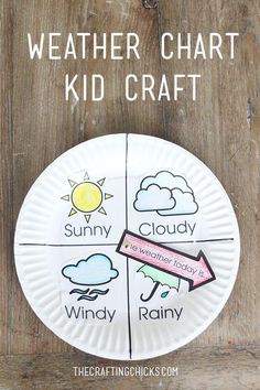 a paper plate with weather chart kid craft on it and text overlay that reads, weather chart kid craft