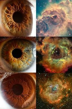 four different pictures of an eye with stars in the background