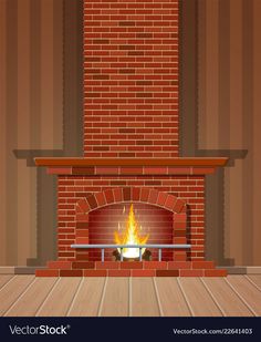 a brick fireplace in a room with wood floors