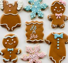 decorated gingerbread cookies arranged in the shape of snowflakes