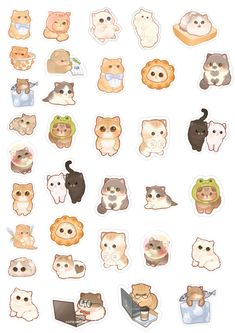 an assortment of cats stickers on a white background